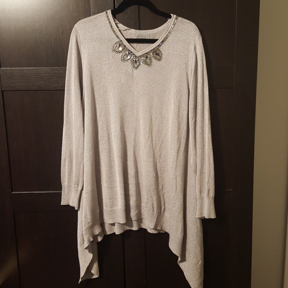 Silver/gray jeweled neck sweater